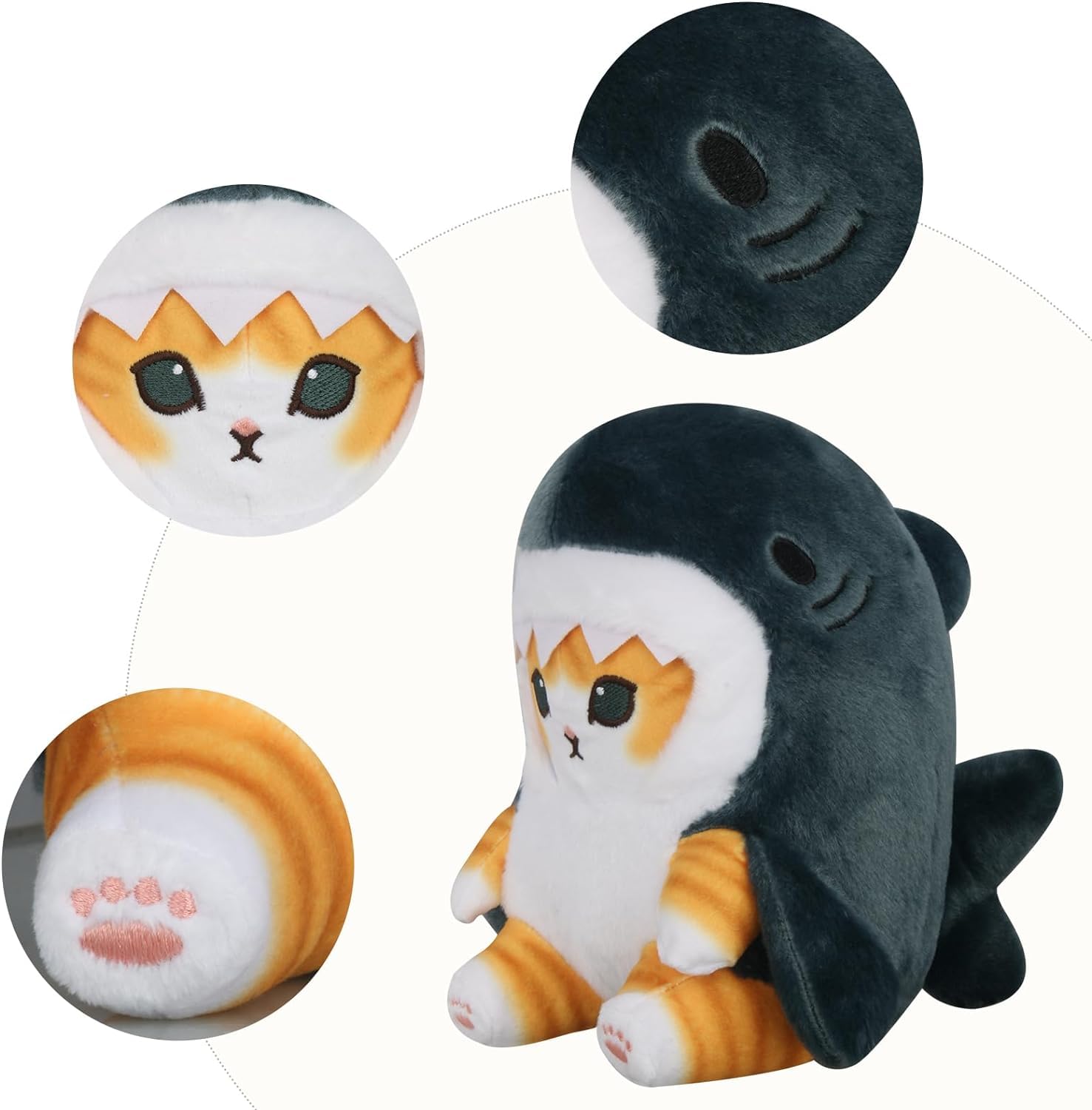 Shark Cat Plush Toy, Cute Fried Shrimp Shark Stuffed Animals Doll, Kawaii Shark Cat Plush Pillow Toy Birthday For Kids Boys Girl