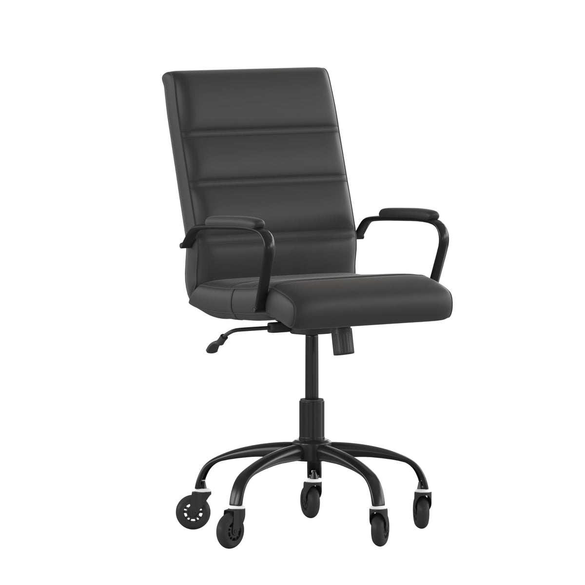 Flash Furniture Camilia Mid-Back Black Leathersoft Executive Swivel Office Chair With Black Frame, Arms, And Transparent Roller Wheels