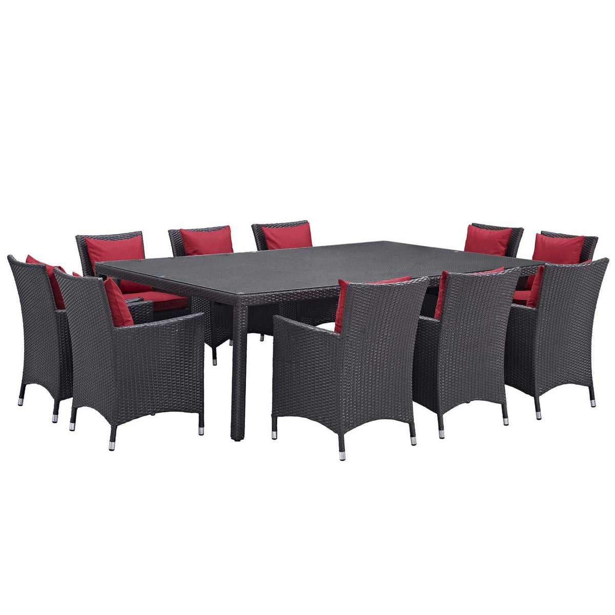 Modway Convene Collection 11-Piece Outdoor Patio Dining Set In Espresso Red