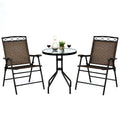 Giantex Patio Dining Set Round Glass Table With 2 Patio Folding Chairs, Outdoor Table And Chairs For Garden, Pool, Backyard, Tempered Glass Tabletop With Umbrella Hole (Brown)