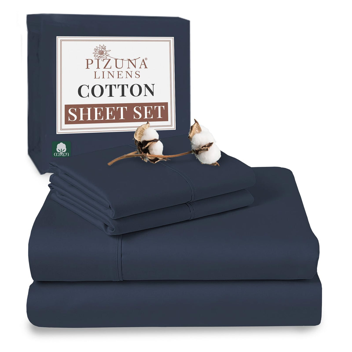 Pizuna Pure 100% Cotton Sheets Full Size, Luxurious 400 Thread Count Long Staple Cotton Sateen Sheets Full With 15'' Deep Pocket