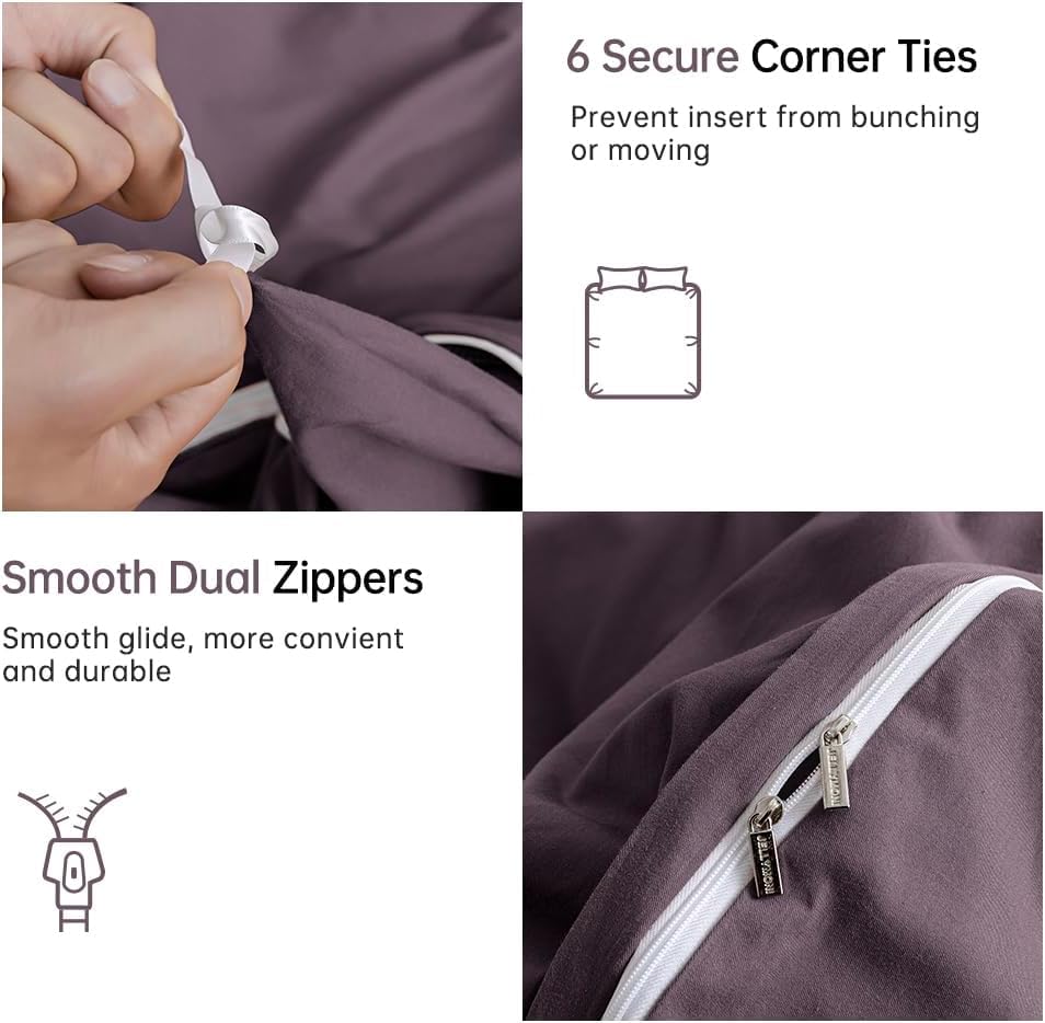 Jellymoni Purple Bedding Duvet Cover Set - 100% Washed Cotton Linen Like Textured California King Comforter Cover, 3 Pieces Soft