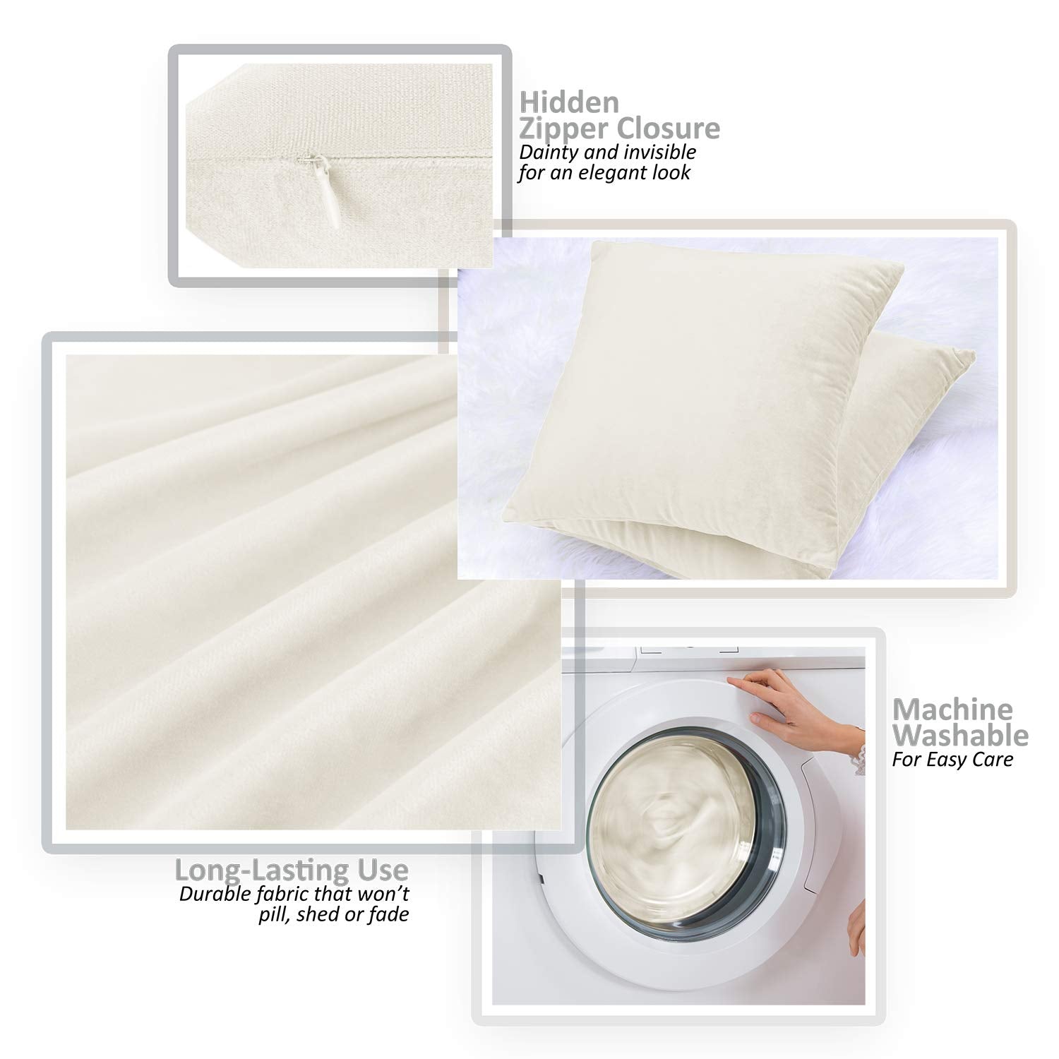 Nestl Throw Pillow Covers, Cozy Velvet Decorative Off White Pillow Covers 20 X 20 Inches, Soft Solid Couch Pillow Covers For Sofa, Bed And Car, Set Of 2