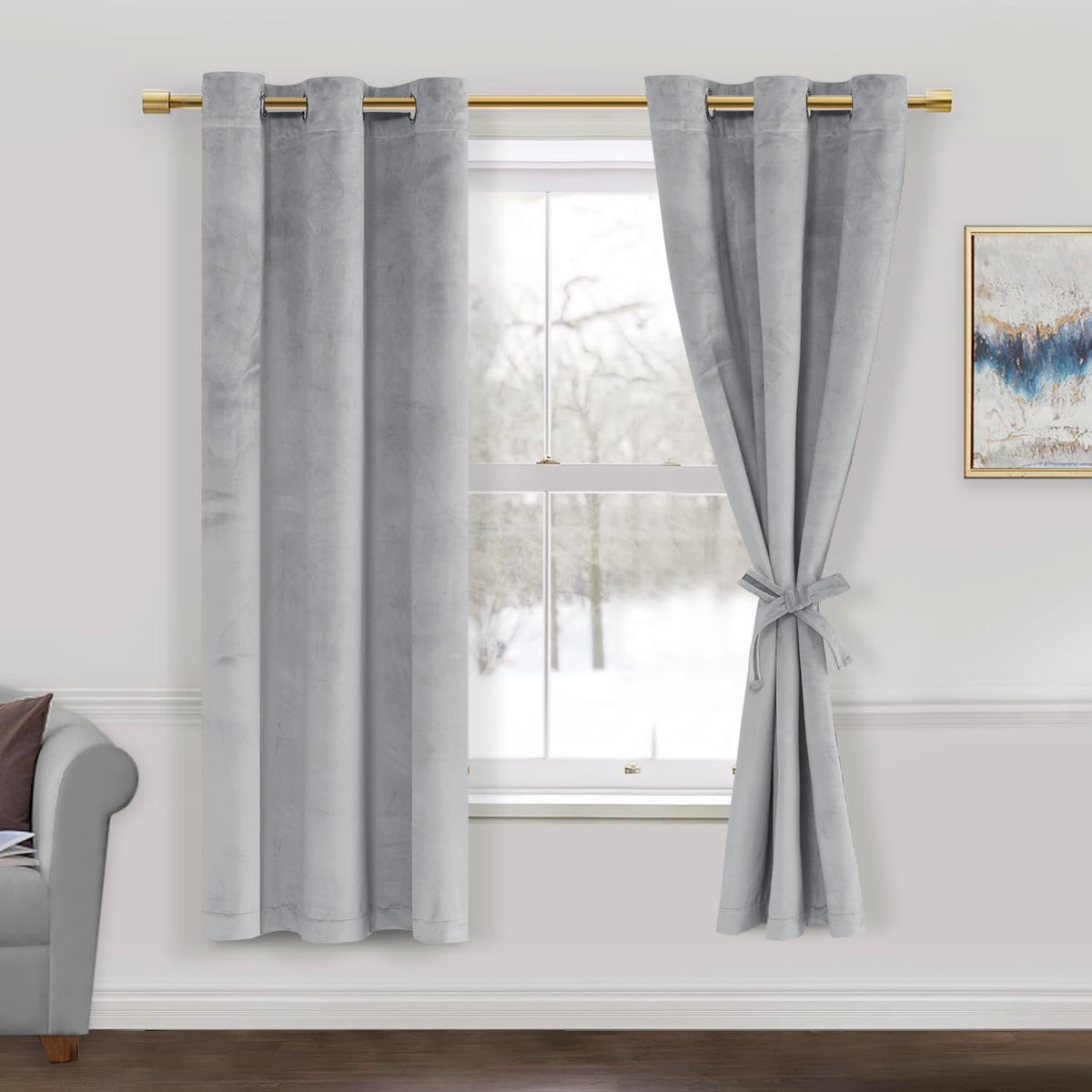 Jiuzhen Silver Grey Velvet Curtains 63 Inches Blackout Curtains For Living Room - Privacy Protect Room Darkening Grommet Thick V