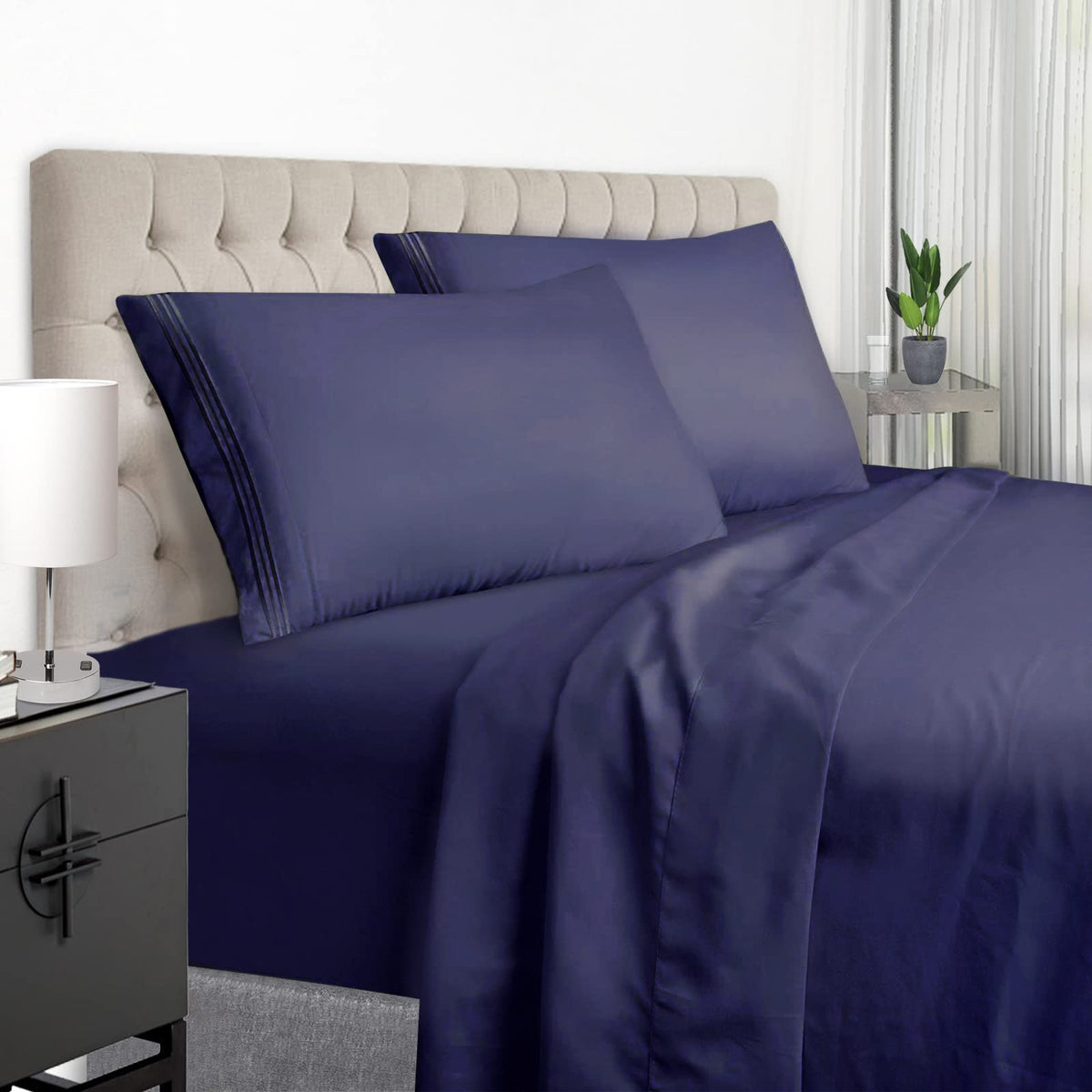 Navy Blue Sheets Set Full Size Deep Pocket To 21 Inches Mattress 4 Piece - Premium Bedding Sheets & Pillowcases Collection - Ext