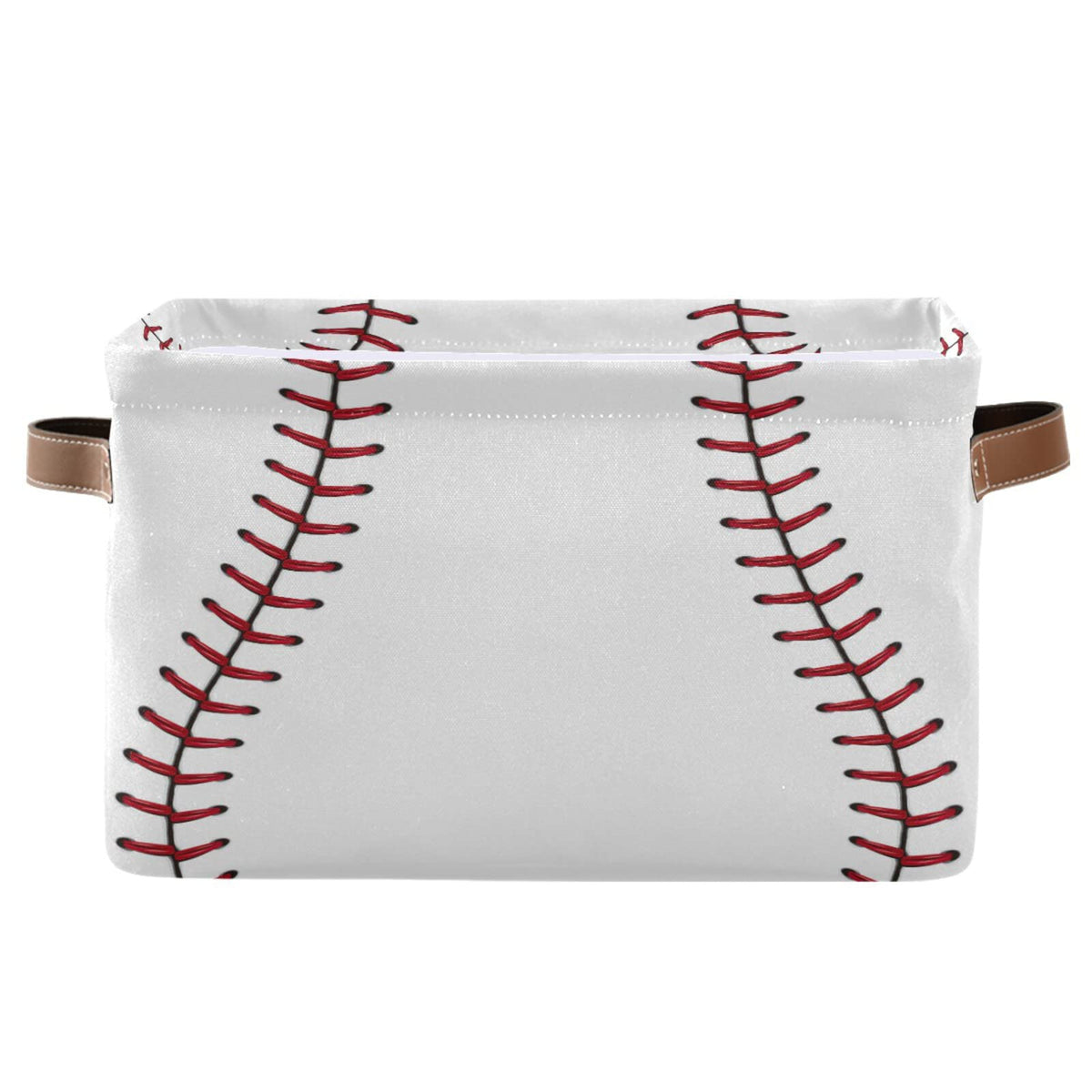 Sports Baseball Pattern Storage Bin with Handle Foldable Laundry Storage Basket Rectangle Container Box for Nursery Office Home 