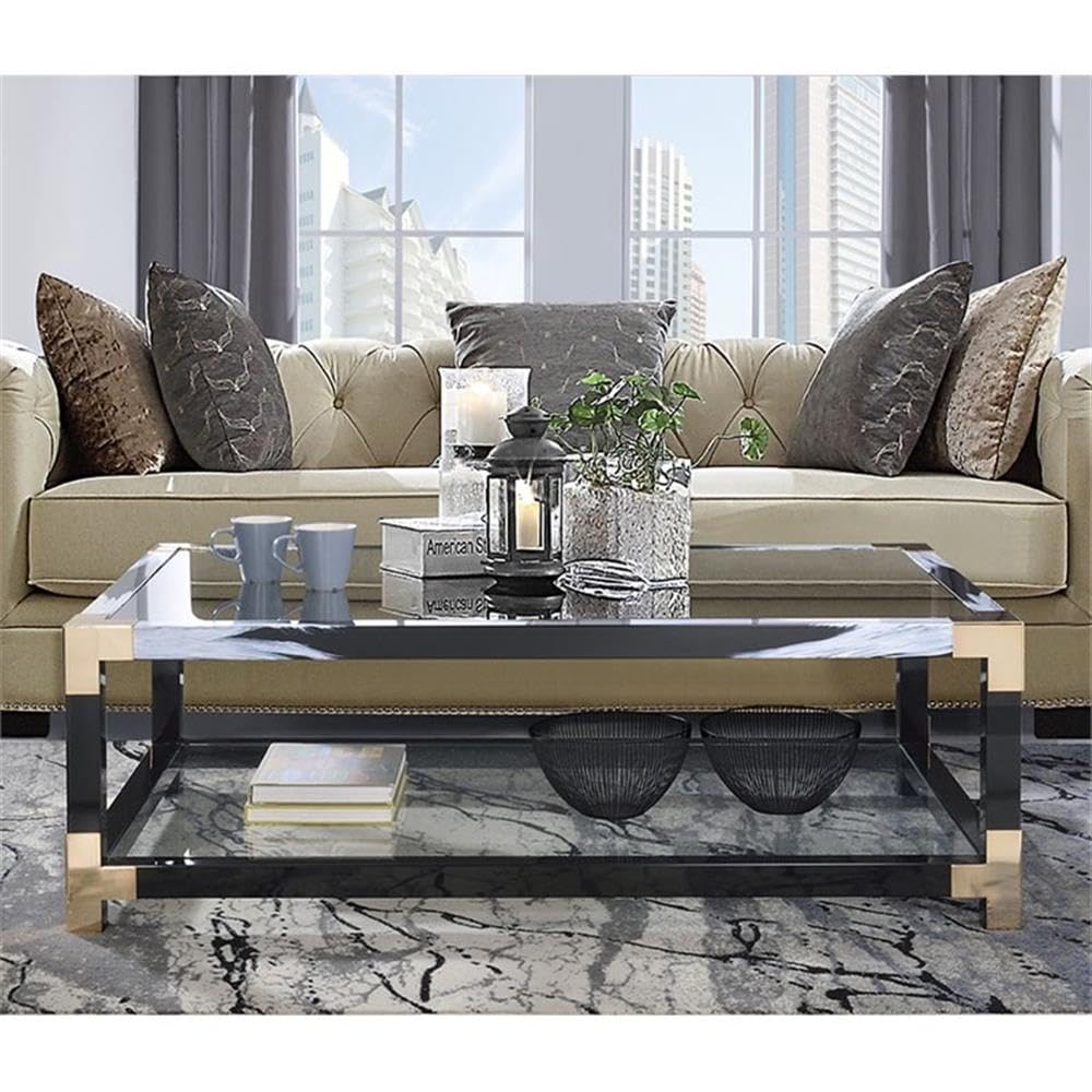 Acme Lafty 54&quot; Glass Top Coffee Table in White Brushed and Black