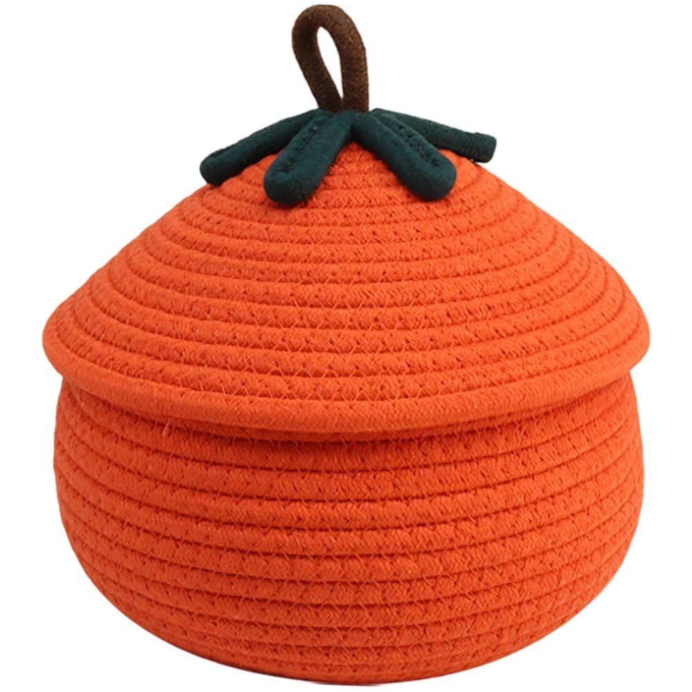 Vobumix Woven Storage Basket with Lid, Household Decorative Utility Basket Halloween Candy Basket Laundry Toy Organizer for Cosm