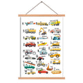 Natural Wood Magnetic Hanger Frame ABC Alphabet Poster- English Alphabet Canvas Wall Art Print Cartoon Traffic Tools Painting,35