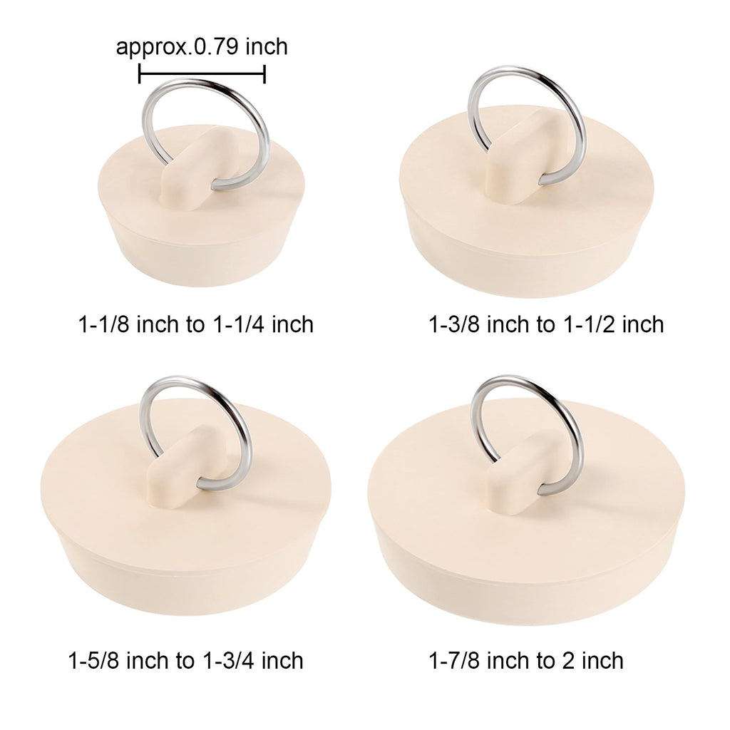 Hestya 4 Pieces Tub Stopper Set Rubber Sink Stopper Drain Plug With Hanging Ring For Bathtub, Kitchen And Bathroom (White, 1-1/8