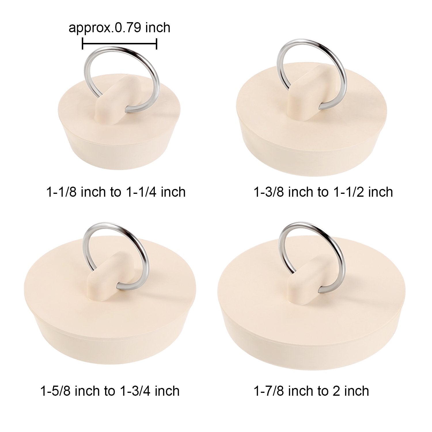 Hestya 4 Pieces Tub Stopper Set Rubber Sink Stopper Drain Plug With Hanging Ring For Bathtub, Kitchen And Bathroom (White, 1-1/8