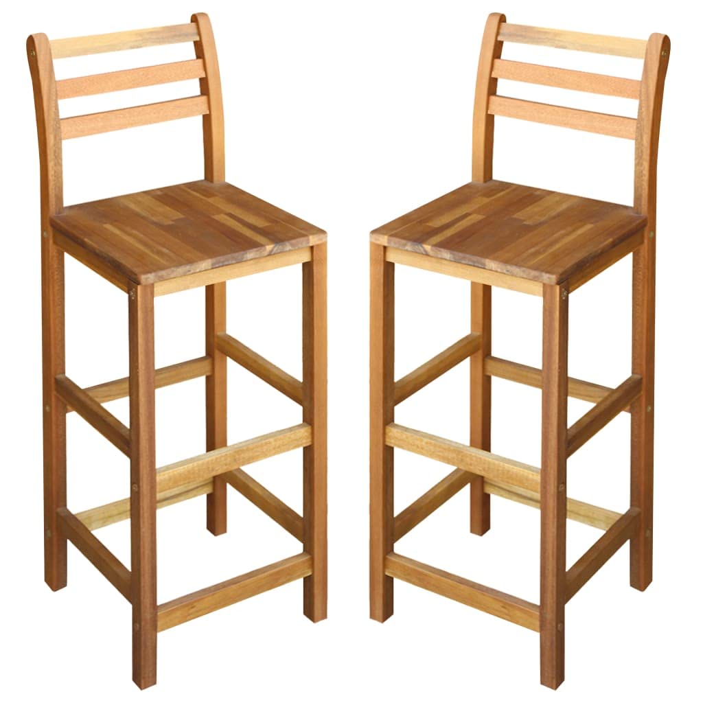 vidaXL Wooden Bar Stools with Backrest & Footrest Set of 2, Indoor/Outdoor Chairs for Dining Garden Patio, Solid Acacia Wood 14.2&quot; x 16.5&quot; x 43.3&quot;H Brown