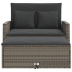 vidaXL Patio Sofa with Cushions - 2-Seater Storage Garden Bench Gray Poly Rattan - Comfortable Outdoor Furniture, Reclining Functionality, with Footstool and Cushions - for Patio, Deck, Garden, Lounge