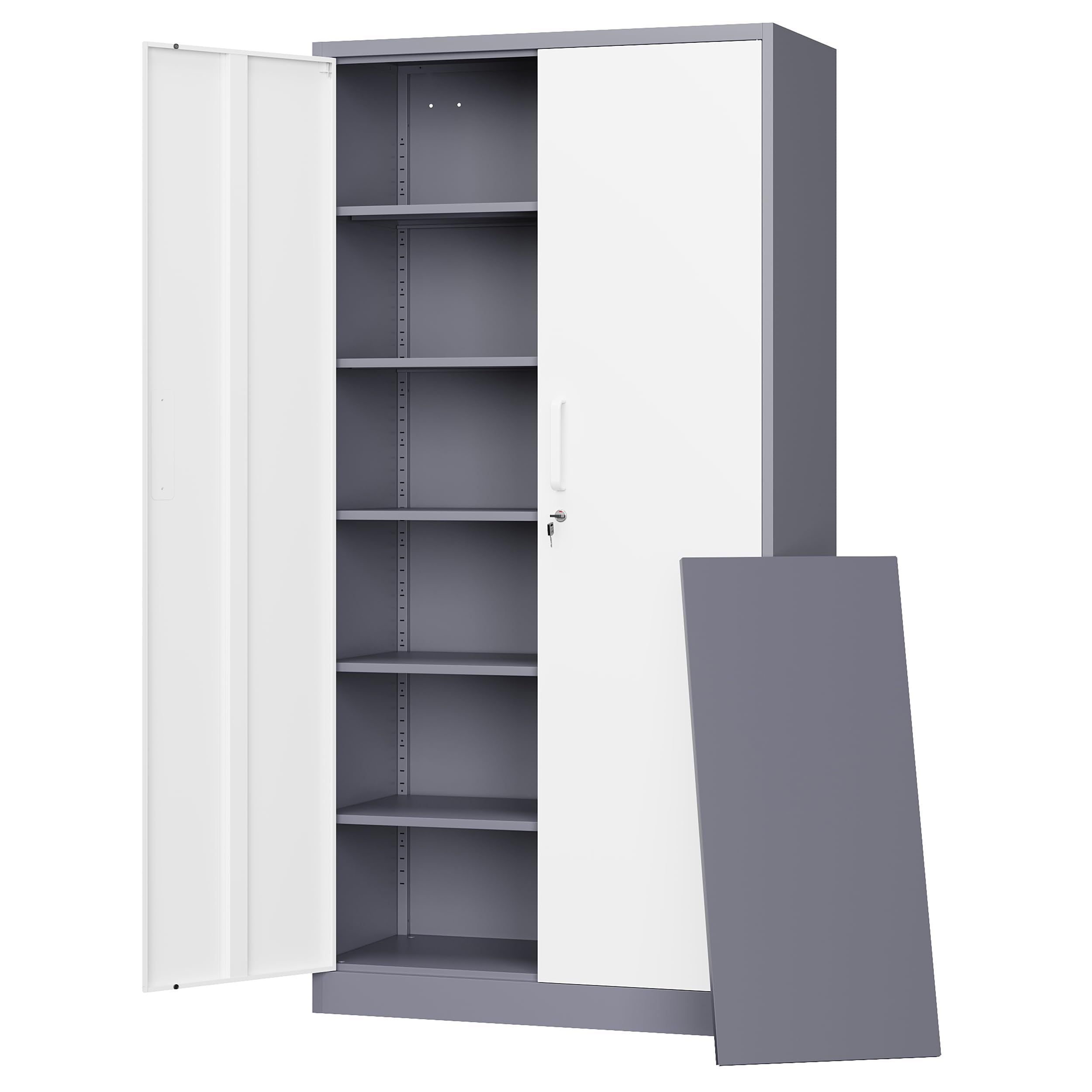 Letaya Metal Storage Cabinet with Lock Door and 5 Shelves,6 Tier Steel Garage Tool Cabinet for Home Office Utility Room 72 H X 3