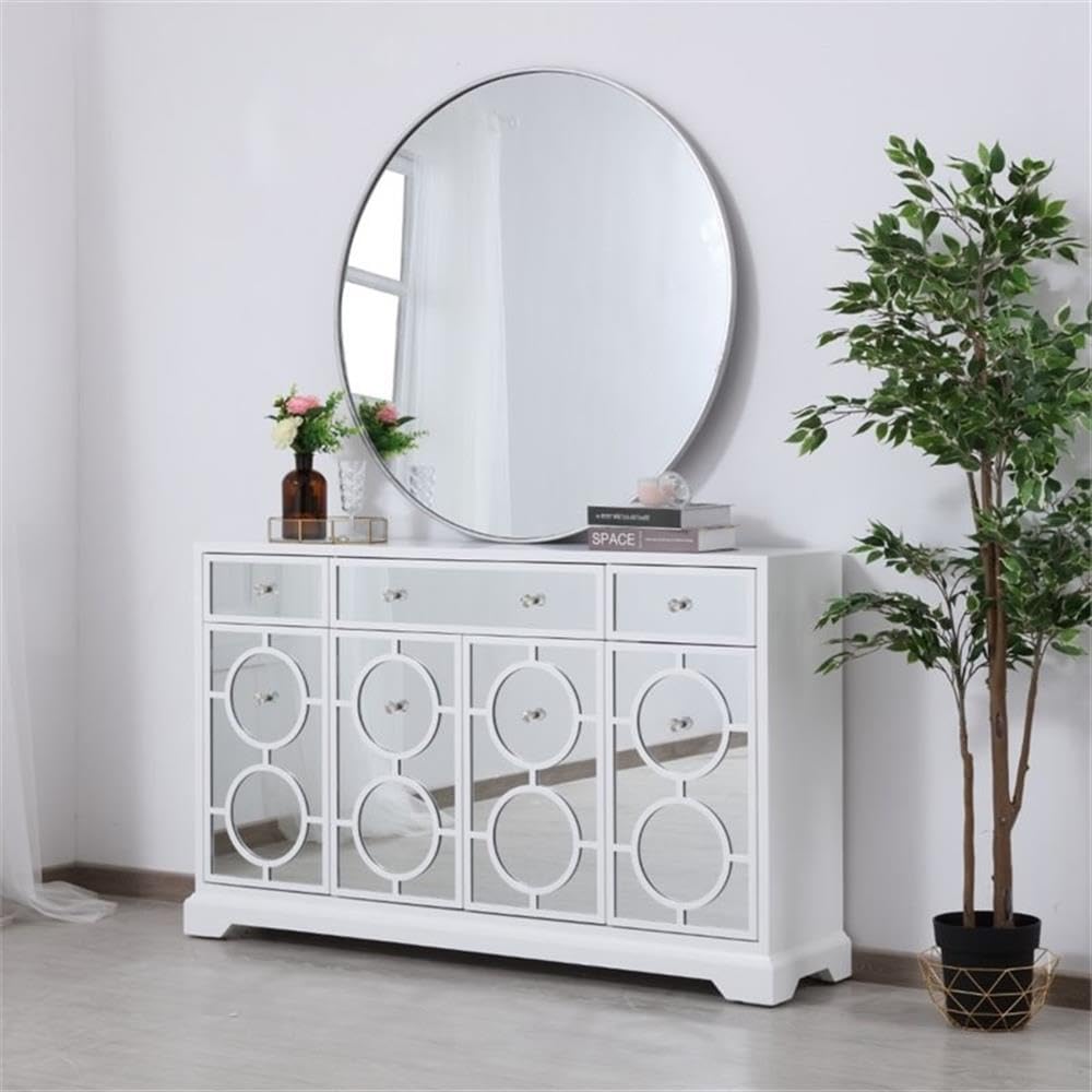 Elegant Decor Modern 4 Door 60&quot; Mirrored Panel Sideboard in White