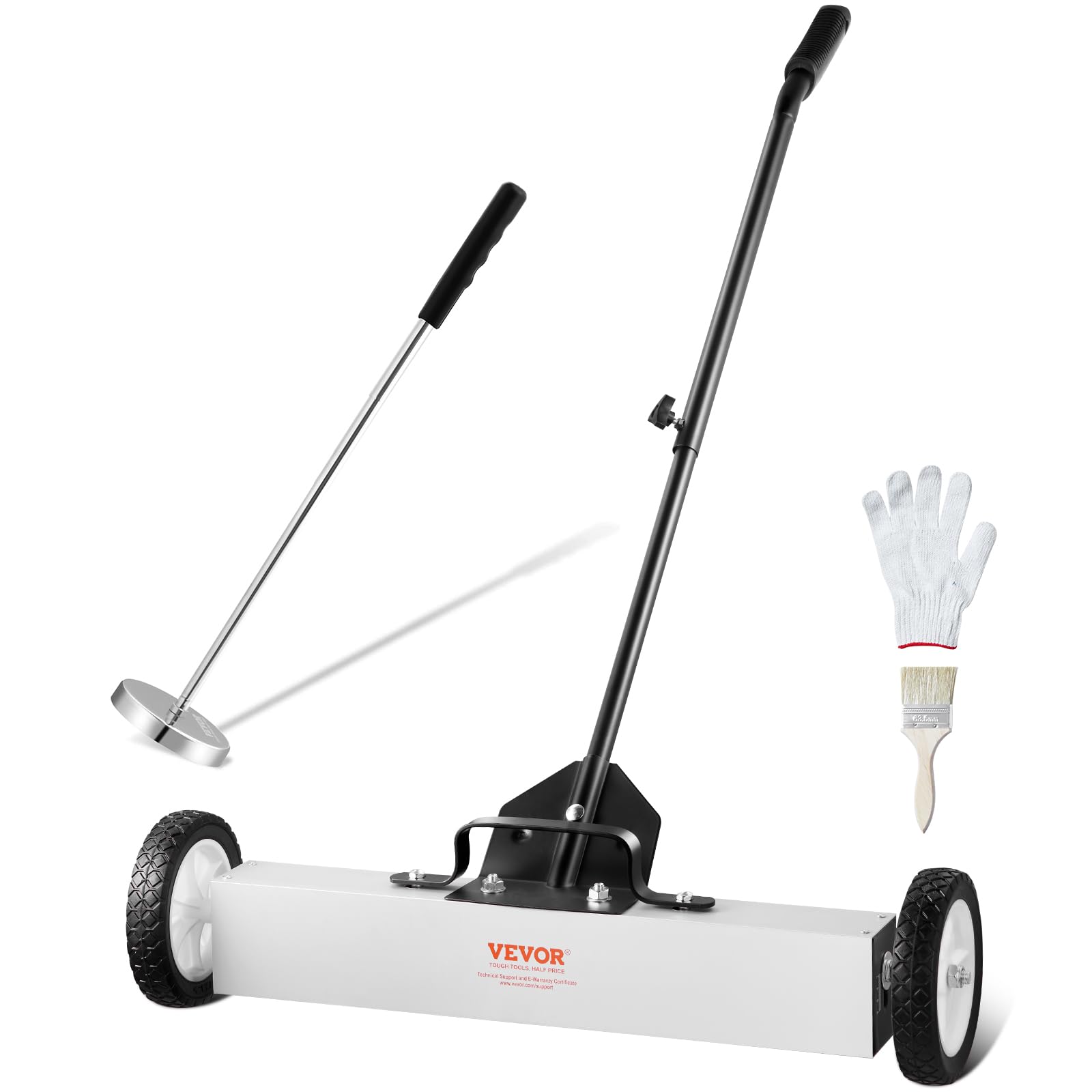 VEVOR 24-Inch Magnetic Sweeper with Wheels, 50 lbs Capacity, with Telescoping Magnetic Pickup Tool, Adjustable Handle, Magnetic 