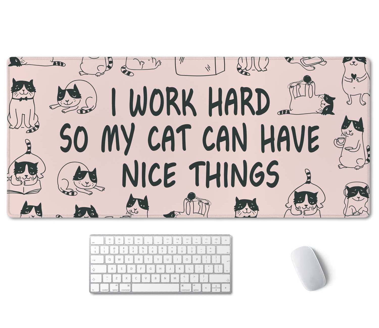 Ssoiu Funny Cats Quote Extended Gaming Mouse Pad (35.5X15.7 In), Large Non-Slip Rubber Base Mousepad With Stitched Edges, Waterp