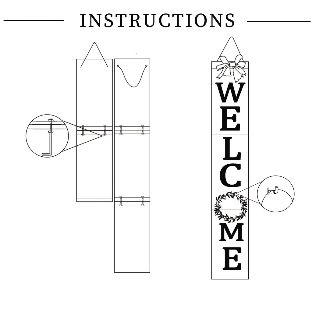 Ecogreda Welcome Sign For Front Porch- 47Inch,Wooden Interchangeable Vertical Home Wall Decor,Standing And Hanging Farmhouse Out