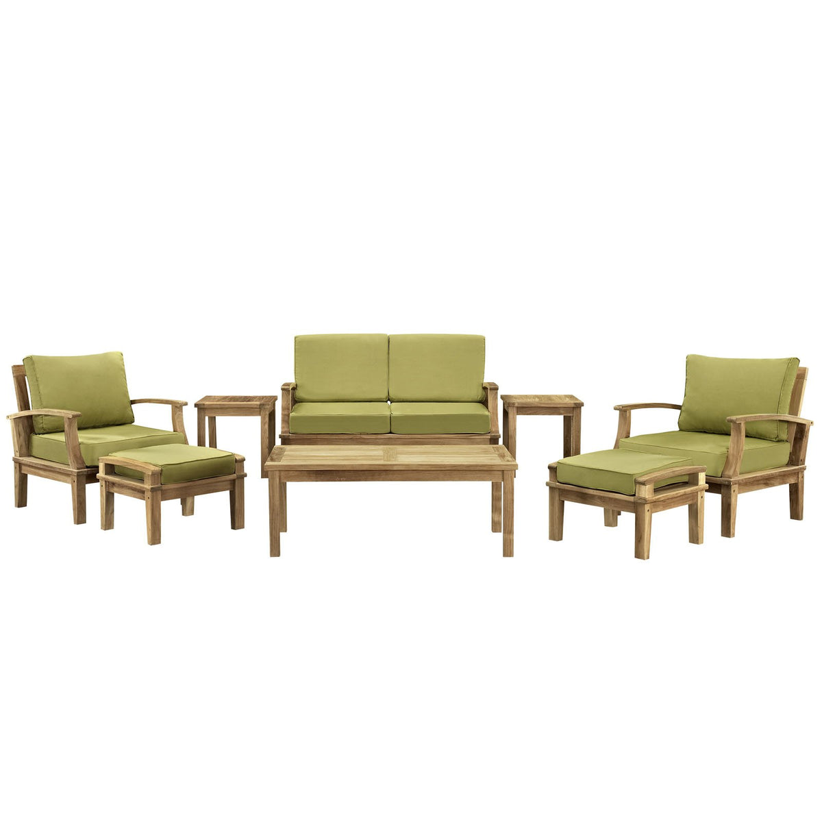 Modway Marina 8 Piece Outdoor Patio Teak Sofa Set in Natural Peridot