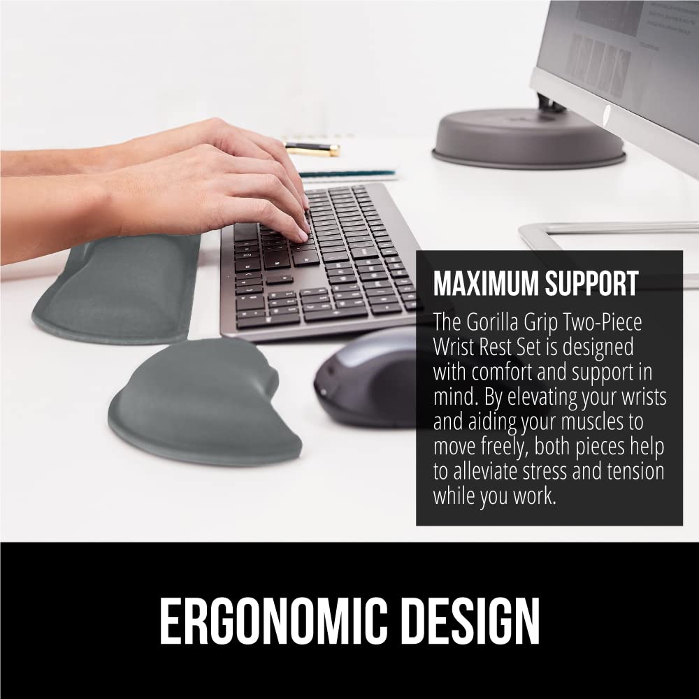 Gorilla Grip Silky Gel Memory Foam Wrist Rest For Computer Keyboard, Mouse, Ergonomic Design For Typing Pain Relief, Desk Pads S