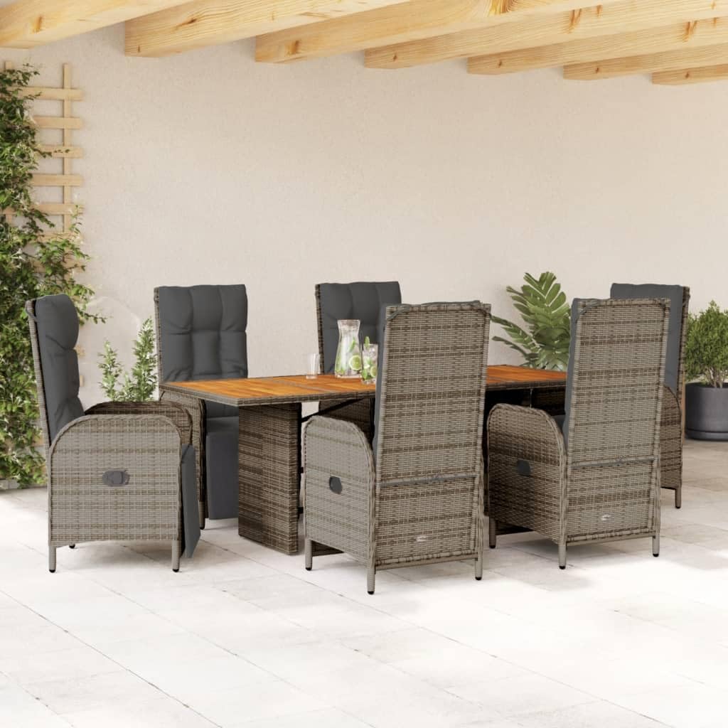vidaXL Patio Bar Set with Cushions 7 Piece Garden Outdoor Bar Sets Dinner Bistro Dining Table Chair Stool Pub Furniture Seating Poly Rattan - Thumbnail 5