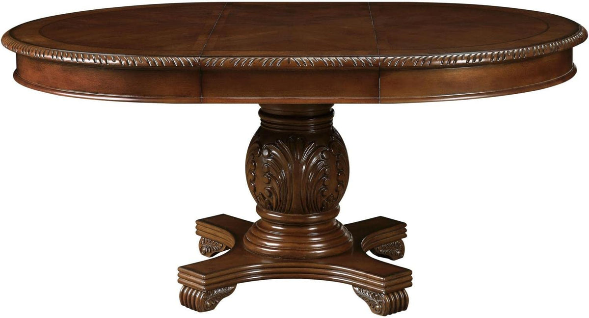 Acme Chateau De Ville Round Single Pedestal Wooden Dining Table in Cherry