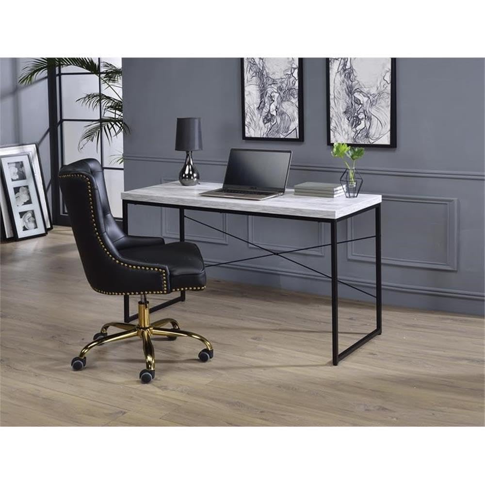 Acme Jurgen Wooden Rectangle Top Writing Desk in Antique White and Black