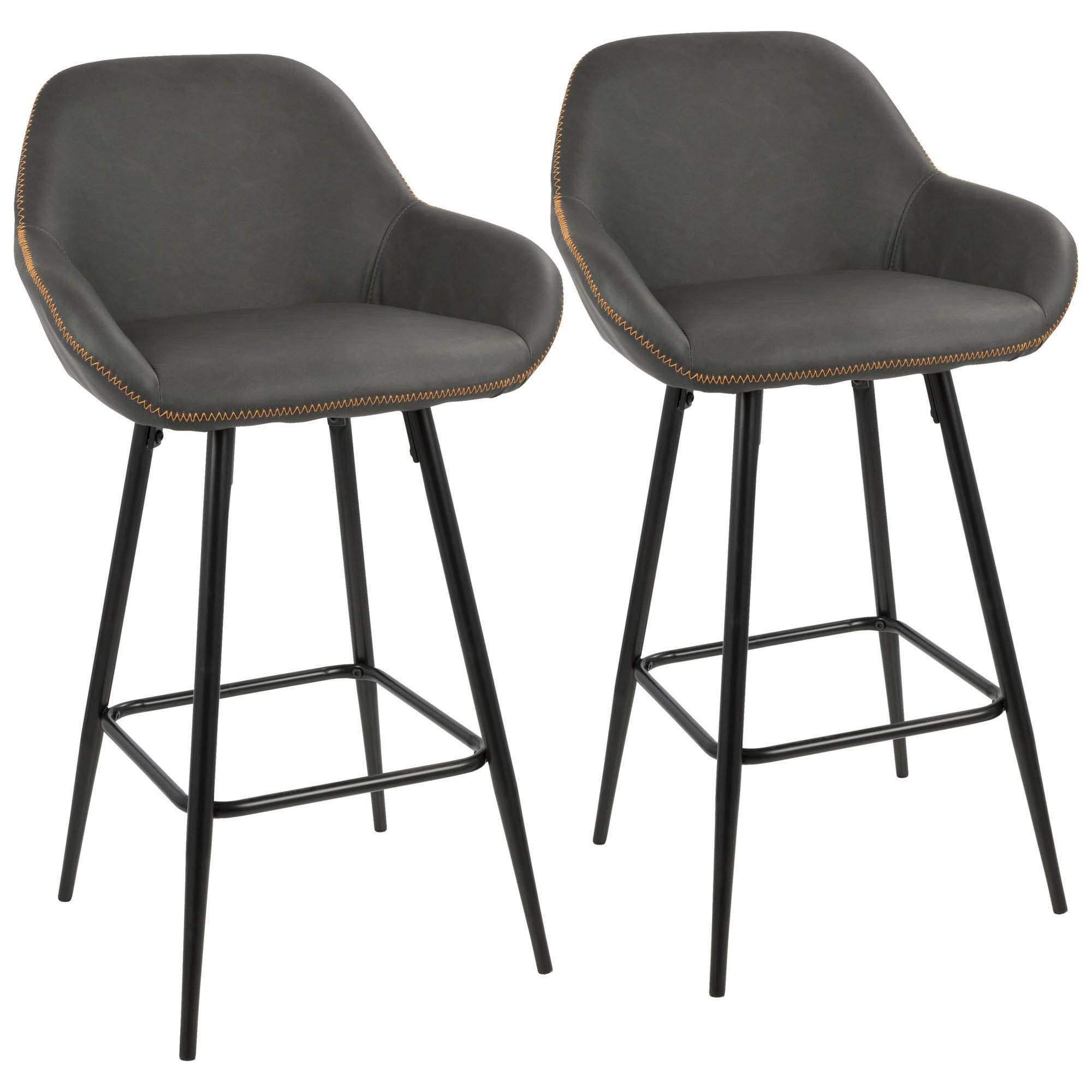 LumiSource Clubhouse Counter Stools for Kitchen Counter in Black Frame and Faux Leather, Counter Height Chairs, Bar Stools Set o