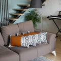 HomeRoots Brown Set of 4 Gray and White Geo with Faux Leather Lumbar Pillow Covers
