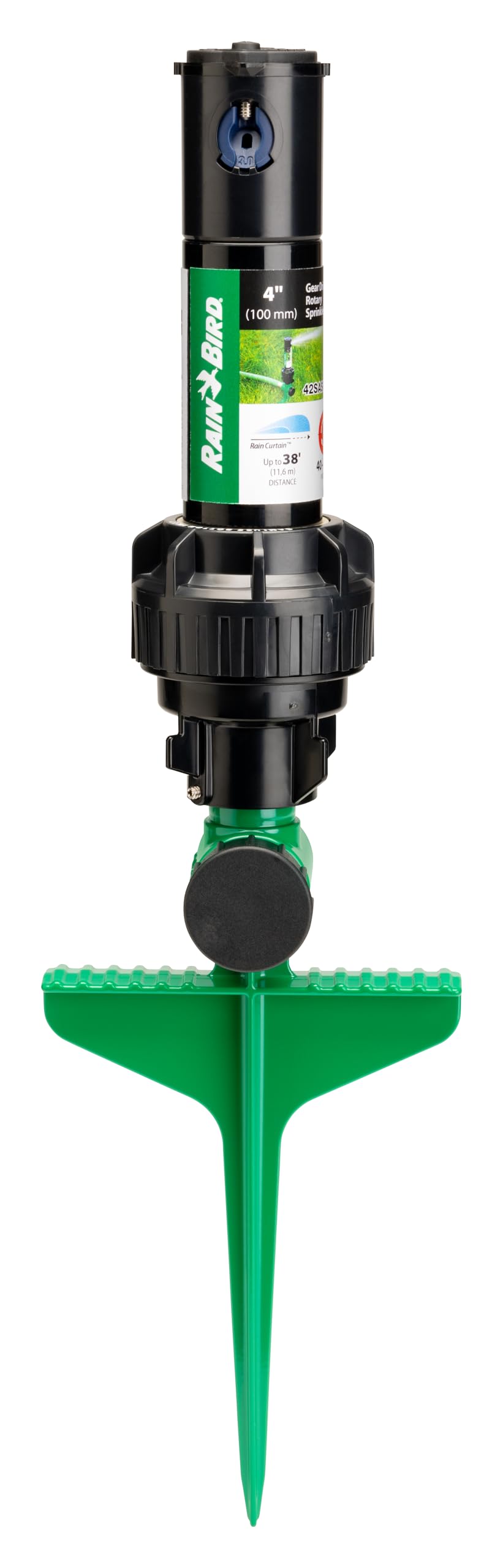 Rain Bird 42Saspg 42Sa Gear Drive Rotor Lawn And Garden Sprinkler On Heavy Duty Green Spike, Adjustable 40 - 360 Pattern, 26' -
