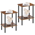 Apicizon 2 Tier End Table Set Of 2, Boho Side Table With Storage Shelf, Nightstand Bedside Table For Small Spaces, Bedroom, Living Room, Entryway, Farmhouse, Easy Assembly, Brown