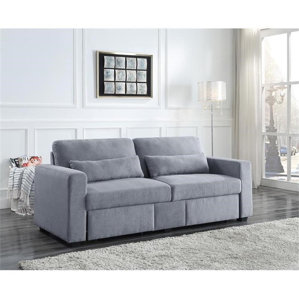 Acme Rogyne Linen Fabric Upholstery Sofa with 2 Storage Drawers in Gray