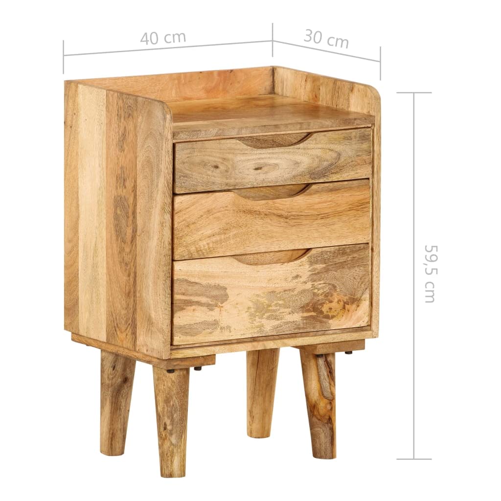vidaXL Handmade Retro Style Solid Mango Wood Bedside Cabinet with Three Drawers - 15.7&quot;x11.8&quot;x23.4&quot;