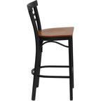 Flash Furniture HERCULES Series Black Two-Slat Ladder Back Metal Restaurant Barstool - Cherry Wood Seat