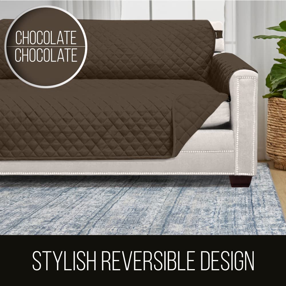 Sofa Shield Patented Loveseat Slip Cover, Large Cushion Protector, Reversible Stain And Dog Tear Resistant Slipcover, Quilted Microfiber 54” Seat, Washable Covers For Dogs Pets Kids, Chocolate