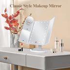 Huonul Makeup Mirror Vanity Mirror With Lights, 2X, 3X, 10X Magnification, Touch Control, Trifold, White, 9.4'L X 13.4'W, Modern Style, Dresser Mount, Bathroom
