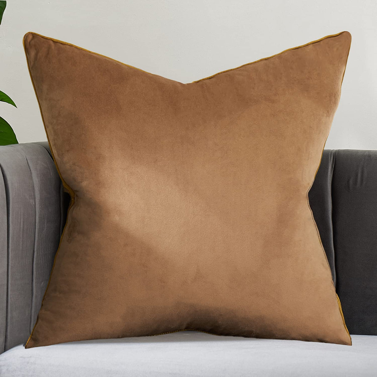 Avigers 24 X 24 Inches Brown Solid Cushion Case Luxury Modern Square Throw Pillow Cover Decorative Pillow For Couch Living Room