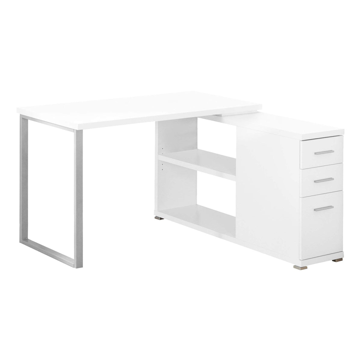 HomeRoots Office 47.25-inch x 47.25-inch x 29.5-inch White, Silver, Particle Board, Hollow-Core, Metal - Computer Desk with A Hollow Core