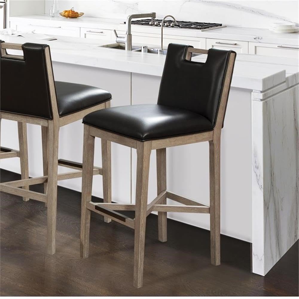American Woodcrafters Jakarta Solid Wood with Black Bonded Leather Counter Stool
