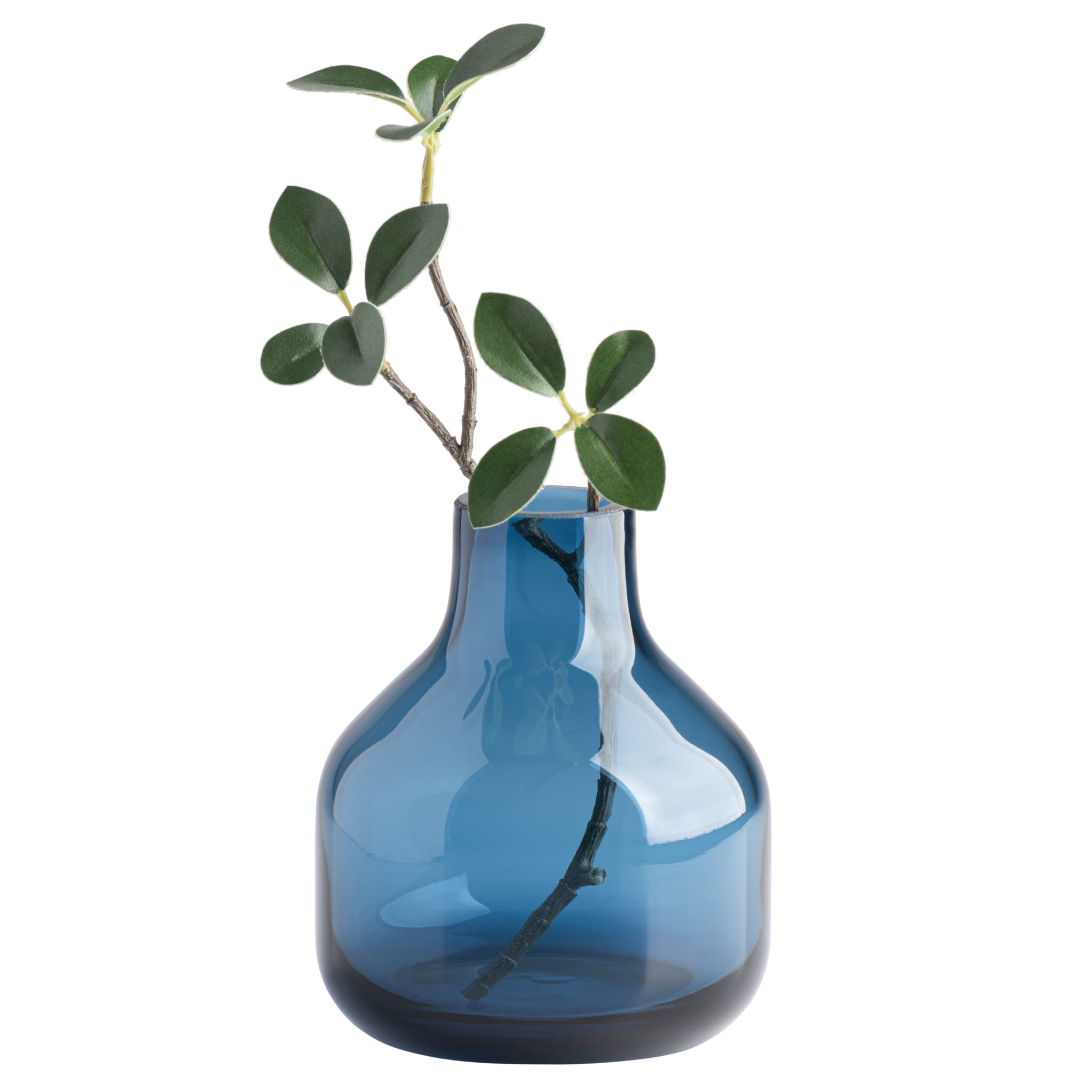 Torre & Tagus Solid Color Round Art Glass Vase for Flowers - 5 Tall Unique Flower Vase, Clear Handmade Bottle Vase for Modern Ho