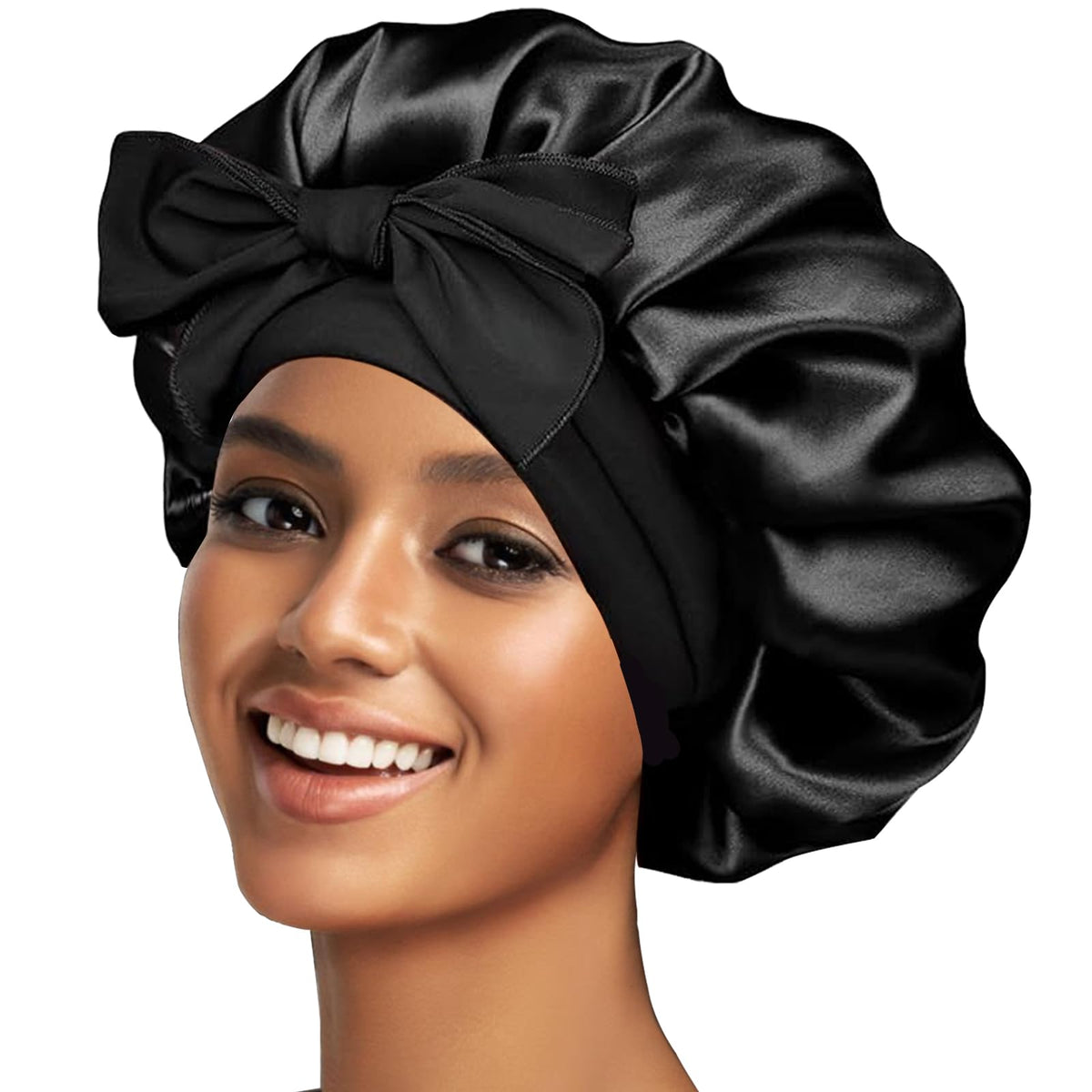 Silk Bonnet Satin Hair Bonnet for Sleeping Large Bonnets with Tie Band Hair Wrap with Adjustable Straps Hair Cap for Women Curly