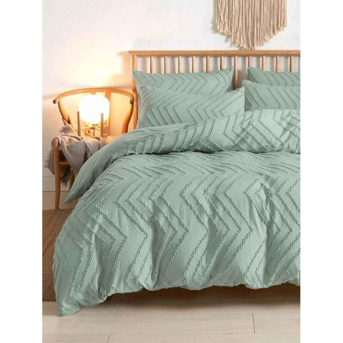 Nanko Sage Green Duvet Cover Queen Size, 3Pc Boho Tufted Microfiber Bedding Comforter Cover Set, All Season Aesthetic Shabby Chi