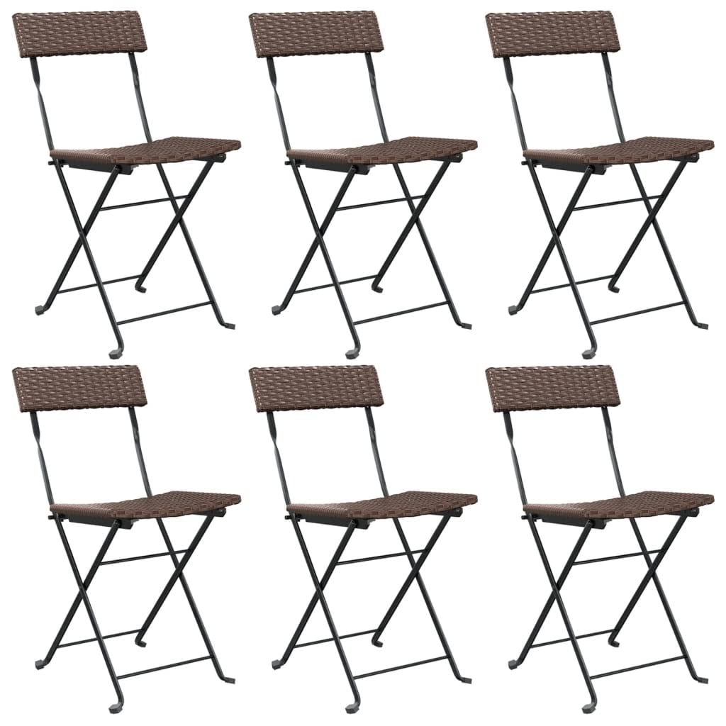 vidaXL Folding Bistro Chairs - Durable Poly Rattan Garden Chairs in Brown - Set of 6 - Weather-Resistant and Foldable, with Stable Steel Frame