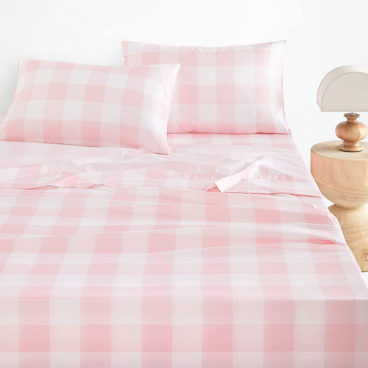 Wake In Cloud - Gingham Bed Sheets, 4-Piece Sheet Set, Cute Plaid Buffalo Check Checker Geometric Aesthetic Bedding, Deep Pocket