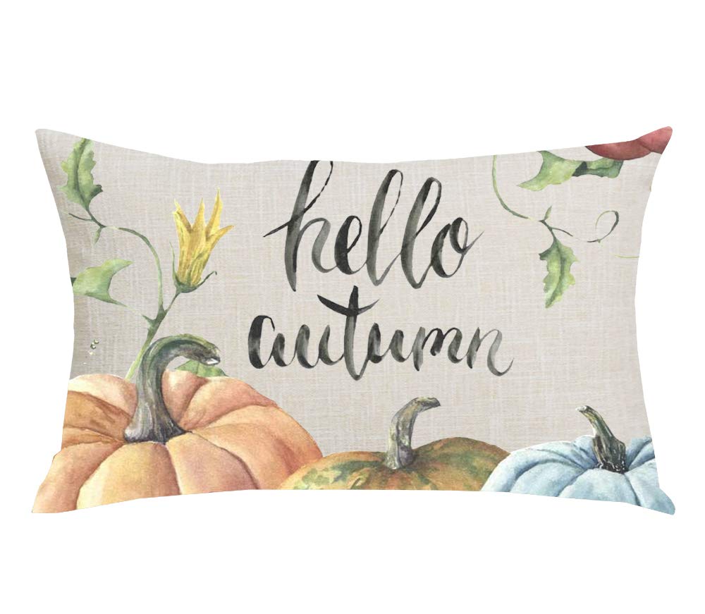 Wenianru Ink Painting Watercolor Orange Pumpkins Hello Autumn Fall Y'All Home Sofa Chair Bed Decoration Lumbar Pillowcase Cotton