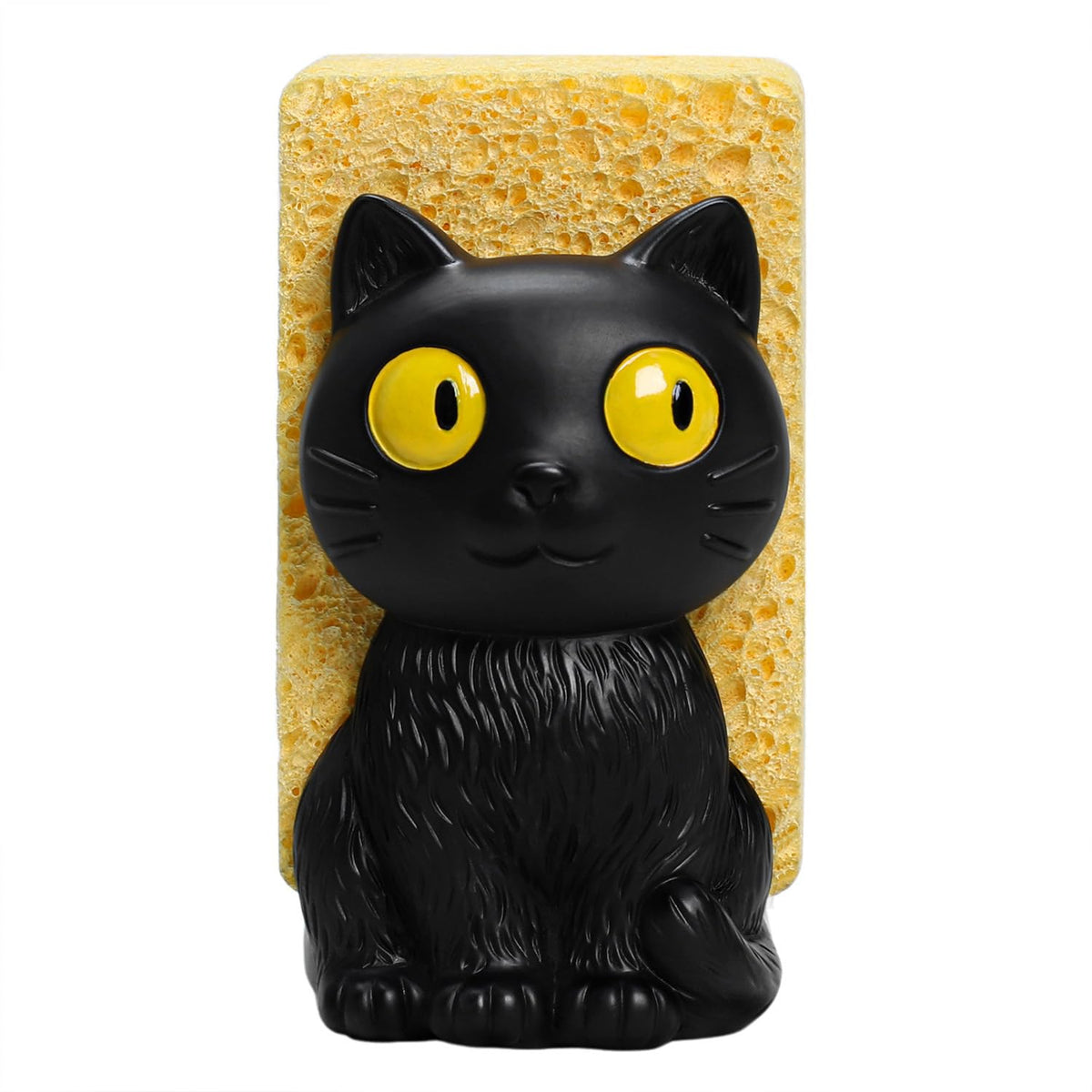 Sizikato Resin Sponge Holder for Kitchen Sink, Cute Black Cat Shape