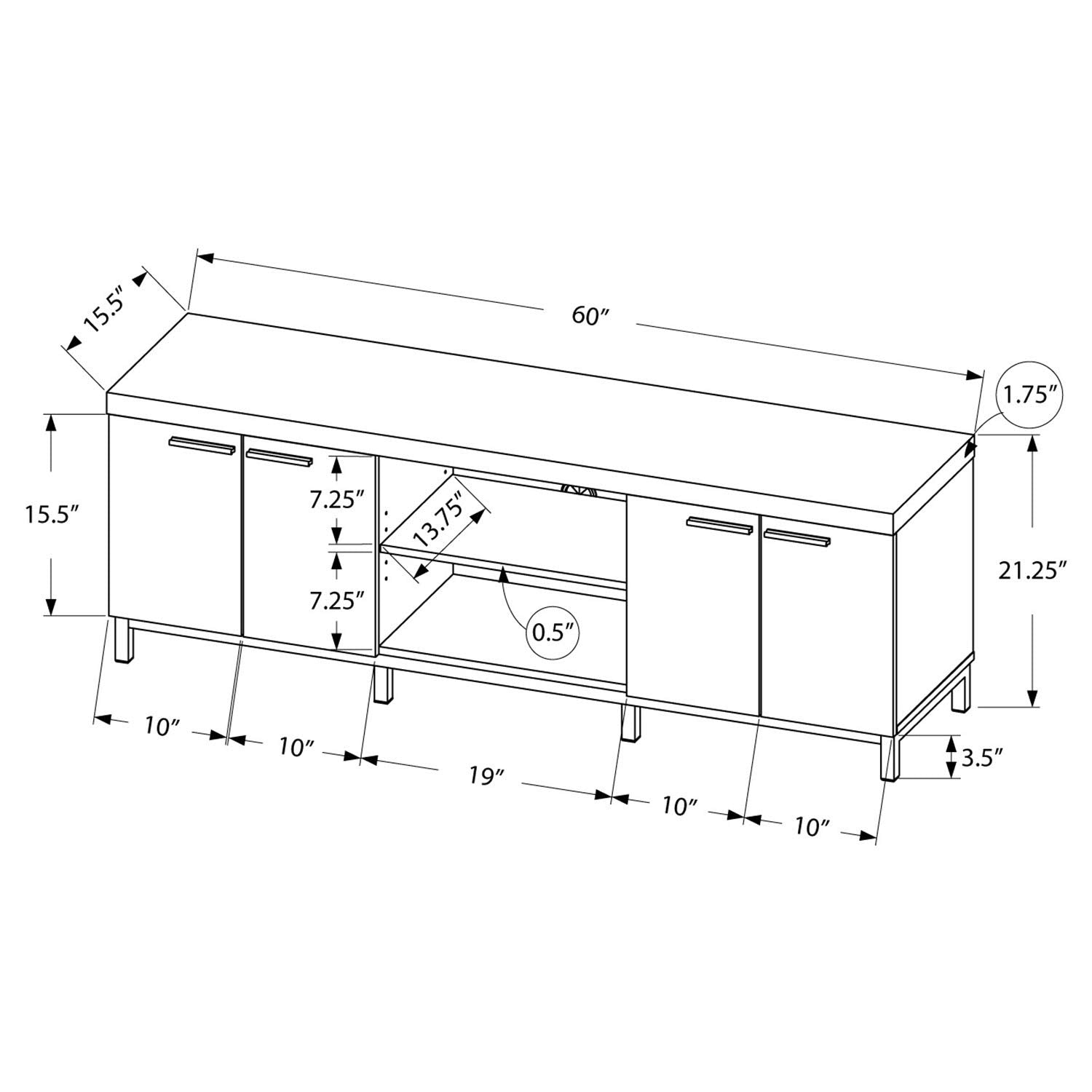 Monarch Specialties Tv Stand - 60' L/White/Grey