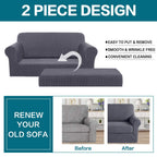 Turquoize Stretch Sofa Slipcover 2 Pieces Sofa Cover Couch Cover For 2 Cushion Couch Washable Furniture Protector Covers With Elastic Bottom Feature Thick Jacquard Fabric (Loveseat, Grey)