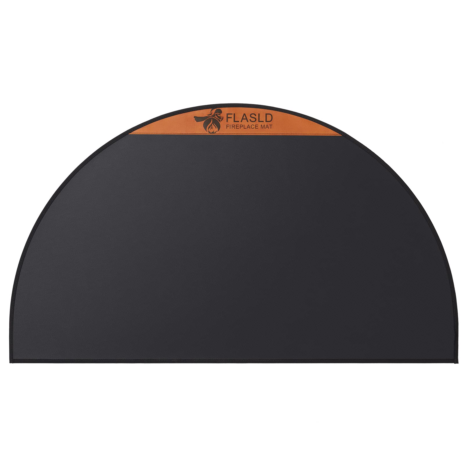 FLASLD Fireproof Fireplace Mat 28  48Inch Half Round Hearth Rug Protects Floors from Sparks Embers, Black with Brown Label