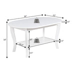 Convenience Concepts American Heritage Oval Coffee Table with Shelf in White Wood Finish